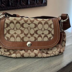 Coach Brown and Cream Monogram Shoulder Bag